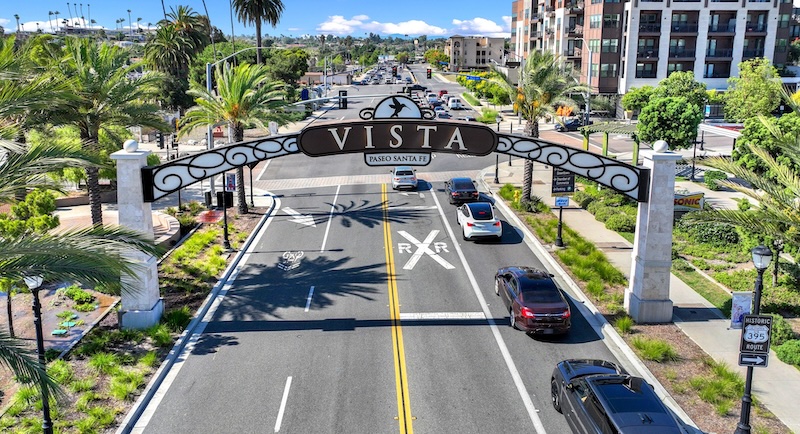 Scenic view of Vista, San Diego, California featuring a gate and garage door